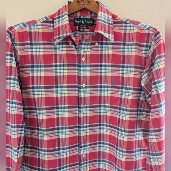 Polo Ralph Lauren Custom Fit Plaid Shirt MEN'S M Button Front Heavy Cotton Pink - Picture 14 of 16